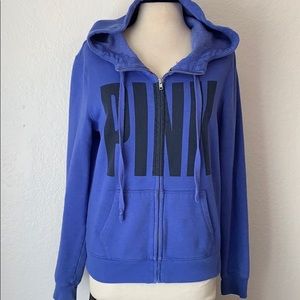 PINK zip-up hoodie, blue & gray, Medium